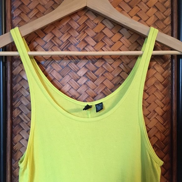 Long Acid Yellow Pima Cotton Ribbed Singlet Tank Top - Picture 5 of 14